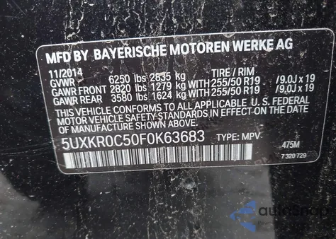 2015 BMW X5 xDrive35I z USA, uszkodzony, nr VIN 5UXKR0C50F0K63683